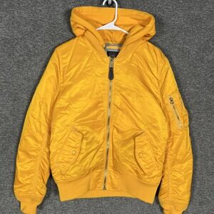 Alpha Industries Jacket Mens Small Yellow MA-1 D-Tec Hooded Bomber Flight Nylon‎